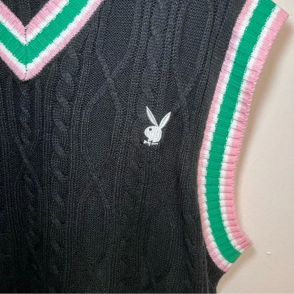 Playboy x Missguided Black Oversized Cricket Knit Vest - Picture 5 of 5